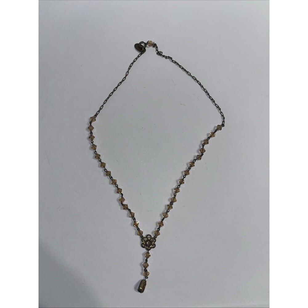 Vintage LIZ PALACIOS SF Brass Crystal Flower Drop Pendant Necklace Swarovski